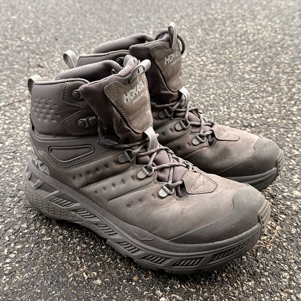 Hoka Gray Athletic Shoes with Rugged Tread and High-Top Support